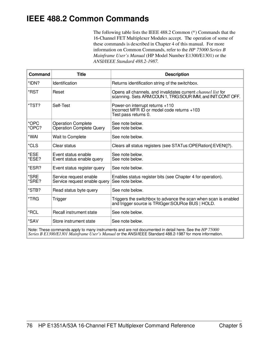 HP FET MULTIPLEXER E1351A/53A manual Ieee 488.2 Common Commands, ANSI/IEEE Standard 