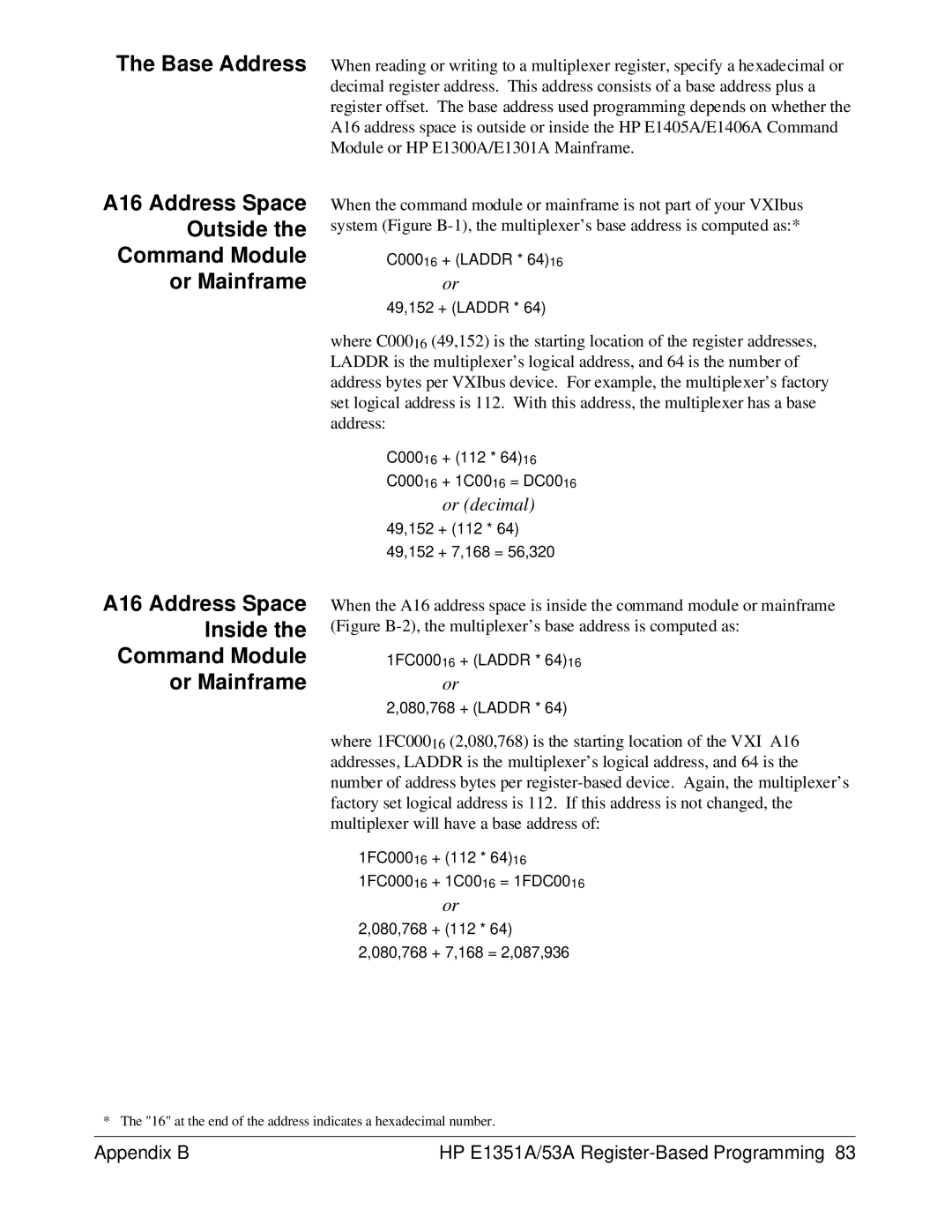 HP FET MULTIPLEXER E1351A/53A manual A16 Address Space Outside Command Module Or Mainframe 