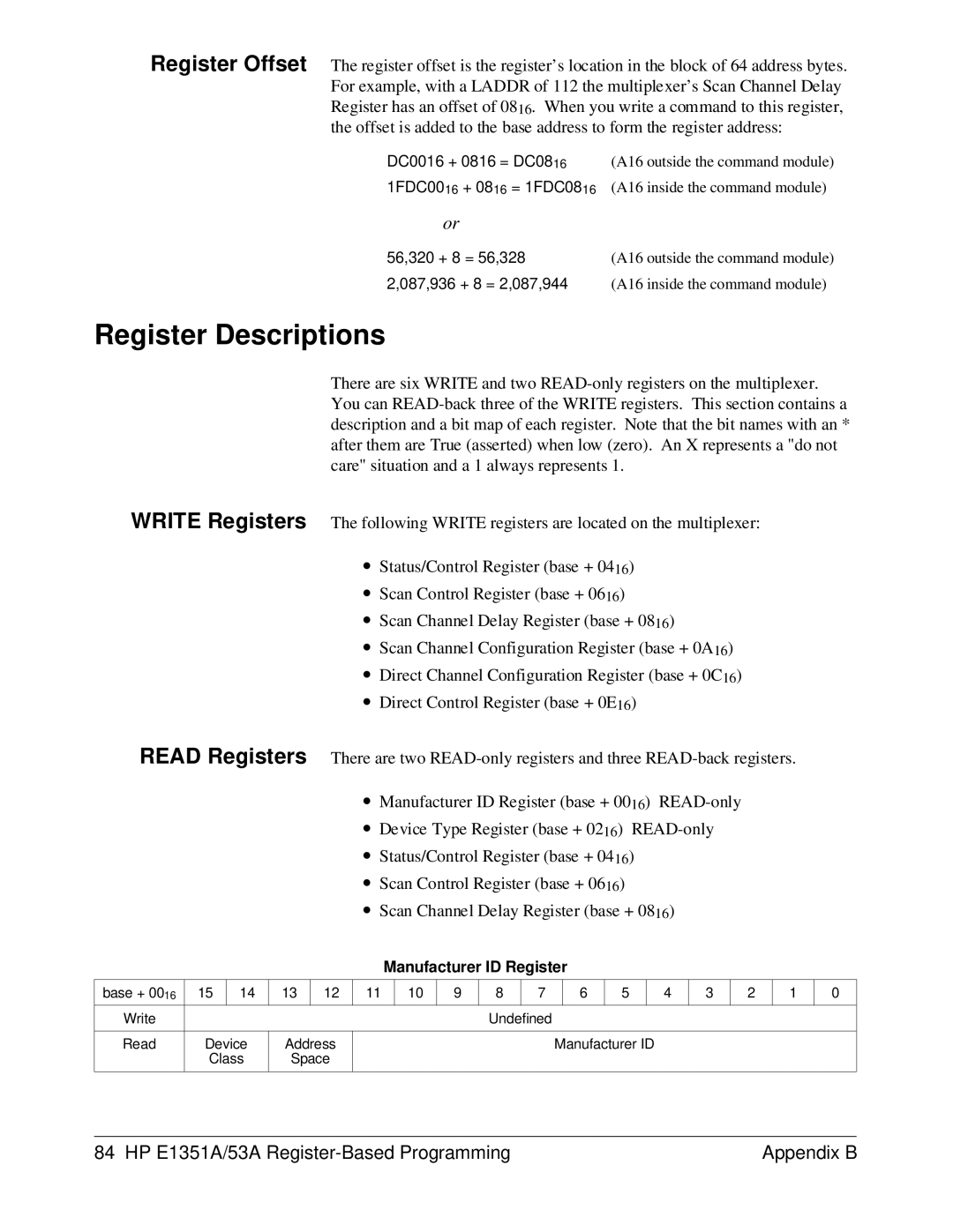 HP FET MULTIPLEXER E1351A/53A manual Register Descriptions 