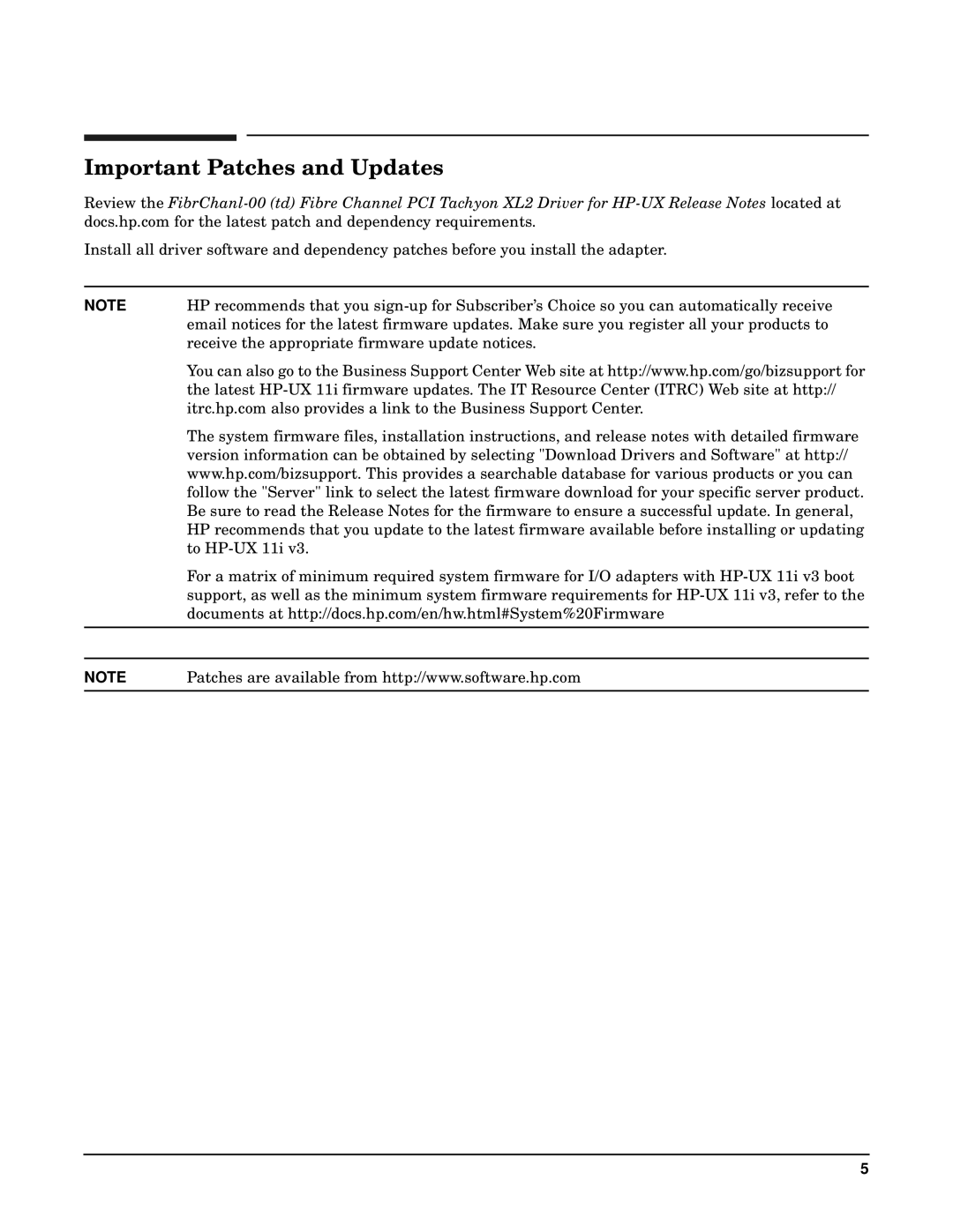 HP Fibre Channel Host Bus Adapters manual Important Patches and Updates 