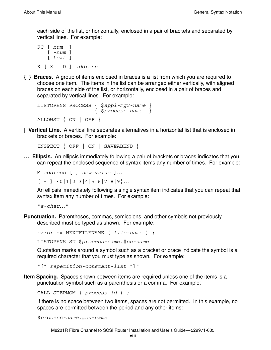 HP FIBRE CHANNEL TO SCSI Router M8201R manual $process-name 