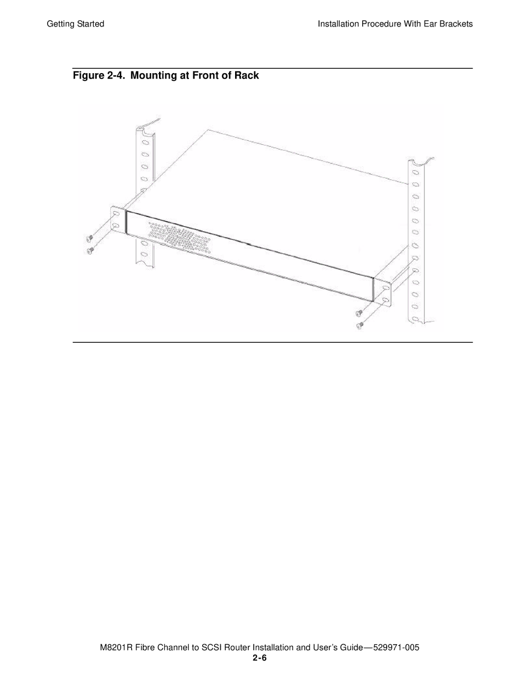 HP FIBRE CHANNEL TO SCSI Router M8201R manual Mounting at Front of Rack 