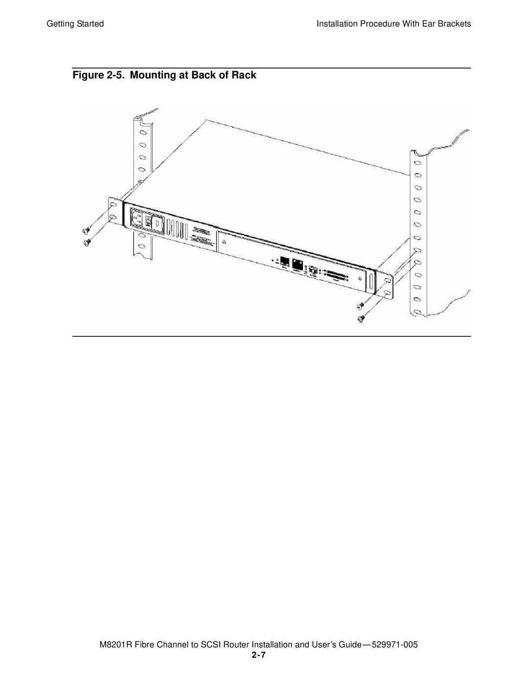 HP FIBRE CHANNEL TO SCSI Router M8201R manual Mounting at Back of Rack 