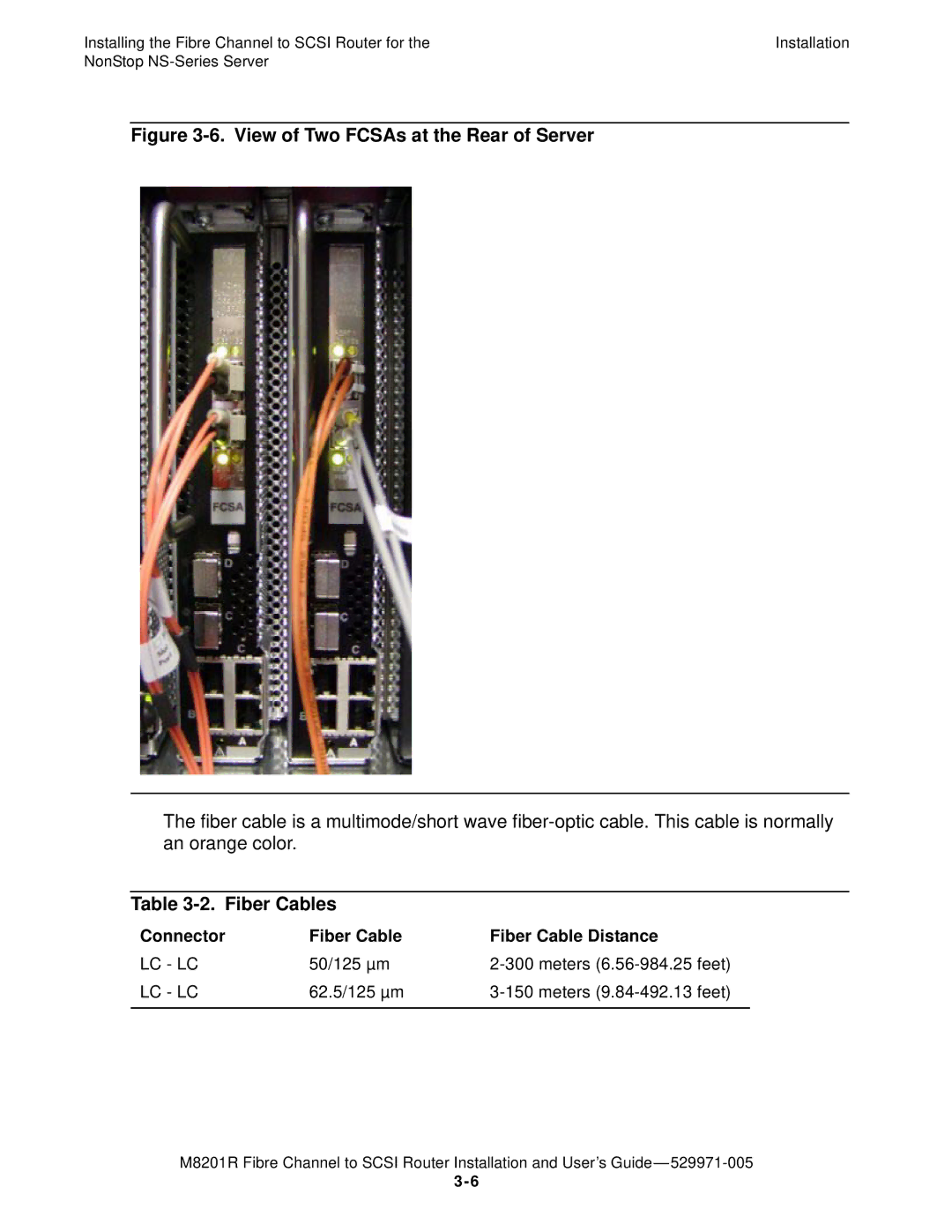 HP FIBRE CHANNEL TO SCSI Router M8201R manual View of Two FCSAs at the Rear of Server 