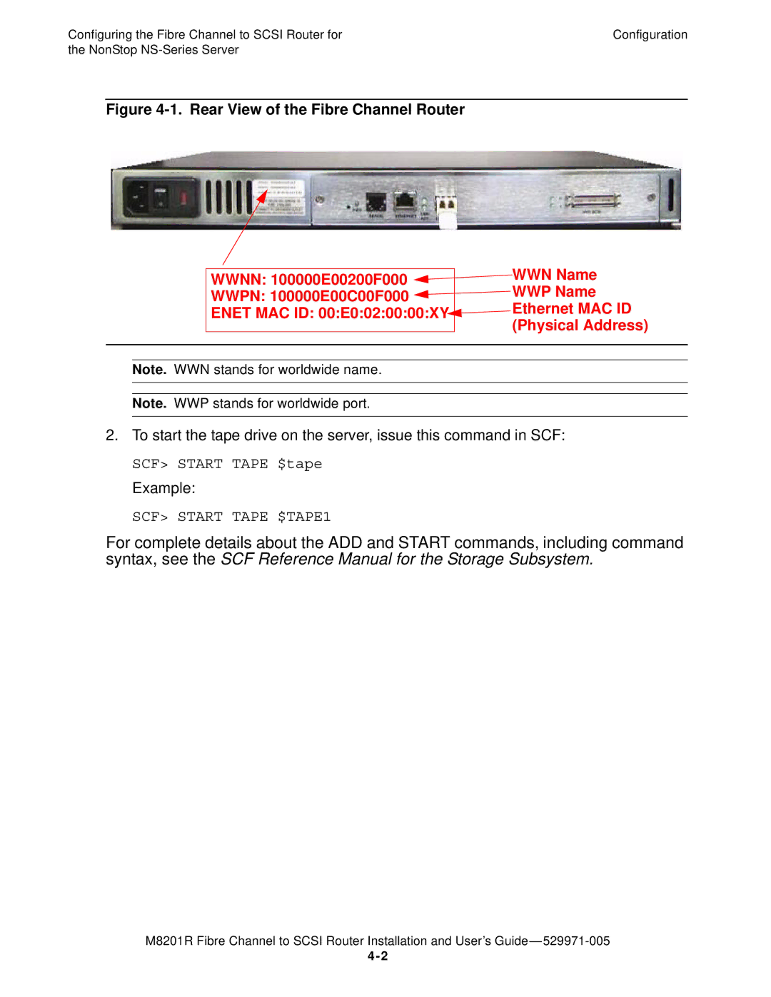 HP FIBRE CHANNEL TO SCSI Router M8201R manual Rear View of the Fibre Channel Router 