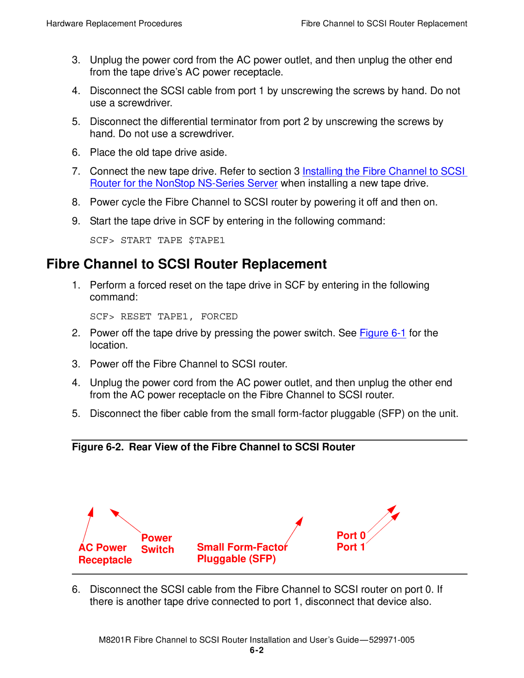 HP FIBRE CHANNEL TO SCSI Router M8201R manual Fibre Channel to Scsi Router Replacement 