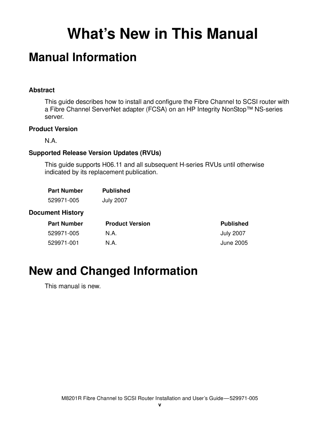 HP FIBRE CHANNEL TO SCSI Router M8201R manual What’s New in This Manual, Manual Information, New and Changed Information 