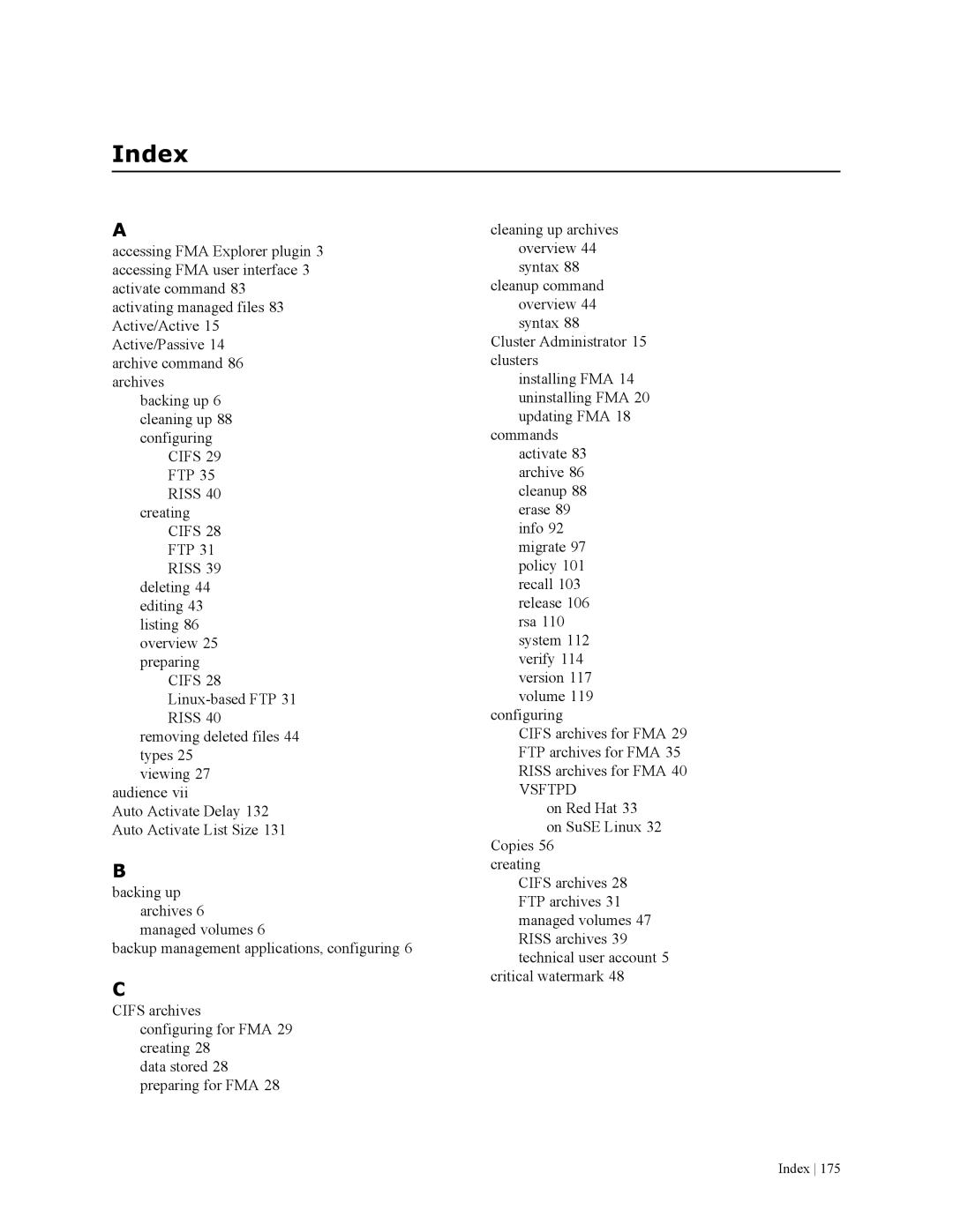 HP File Archiving Software manual Index, Riss 