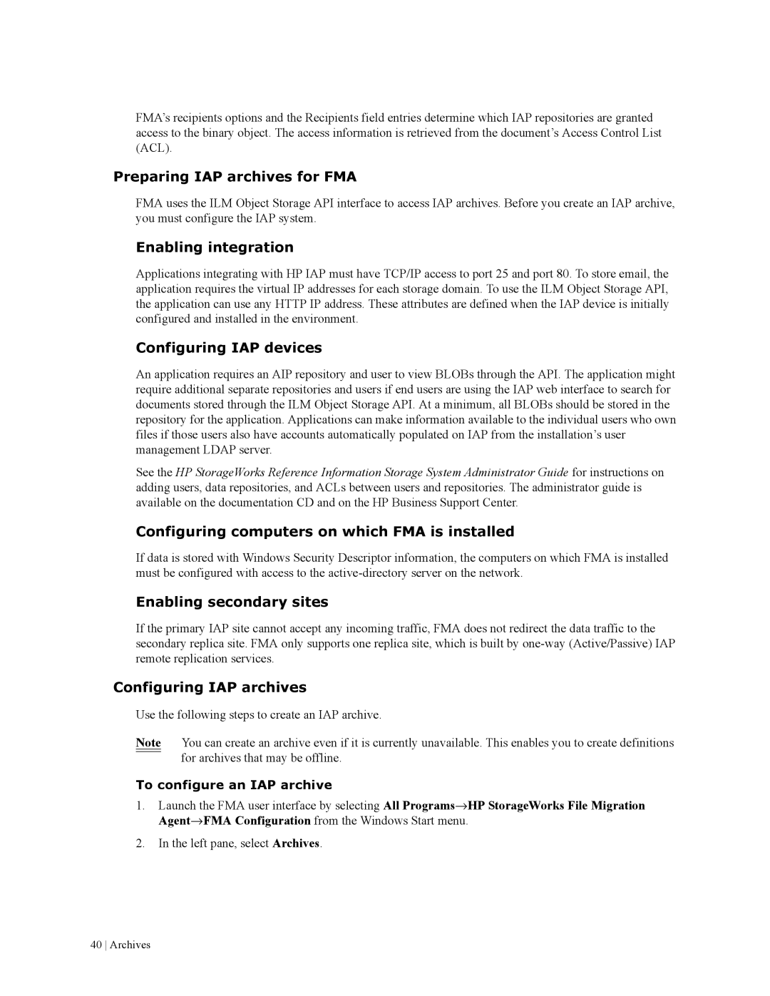 HP File Archiving Software manual Preparing IAP archives for FMA, Enabling integration, Configuring IAP devices 