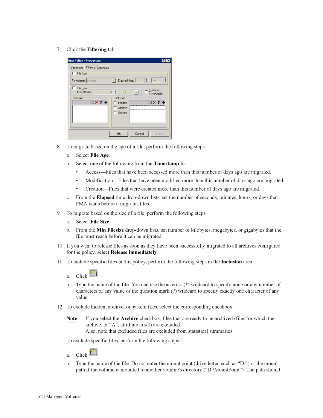 HP File Archiving Software manual Select File Size 