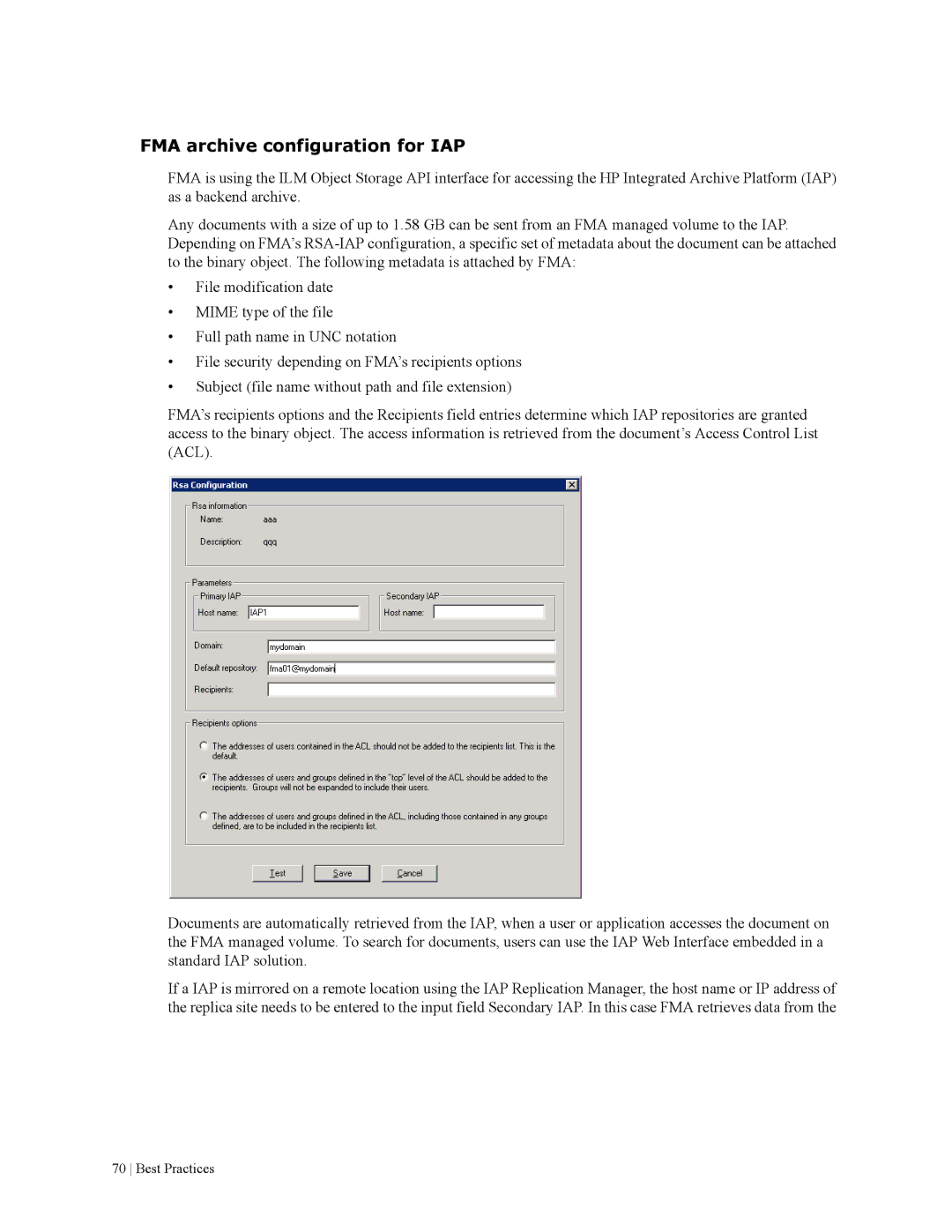 HP File Archiving Software manual FMA archive configuration for IAP 