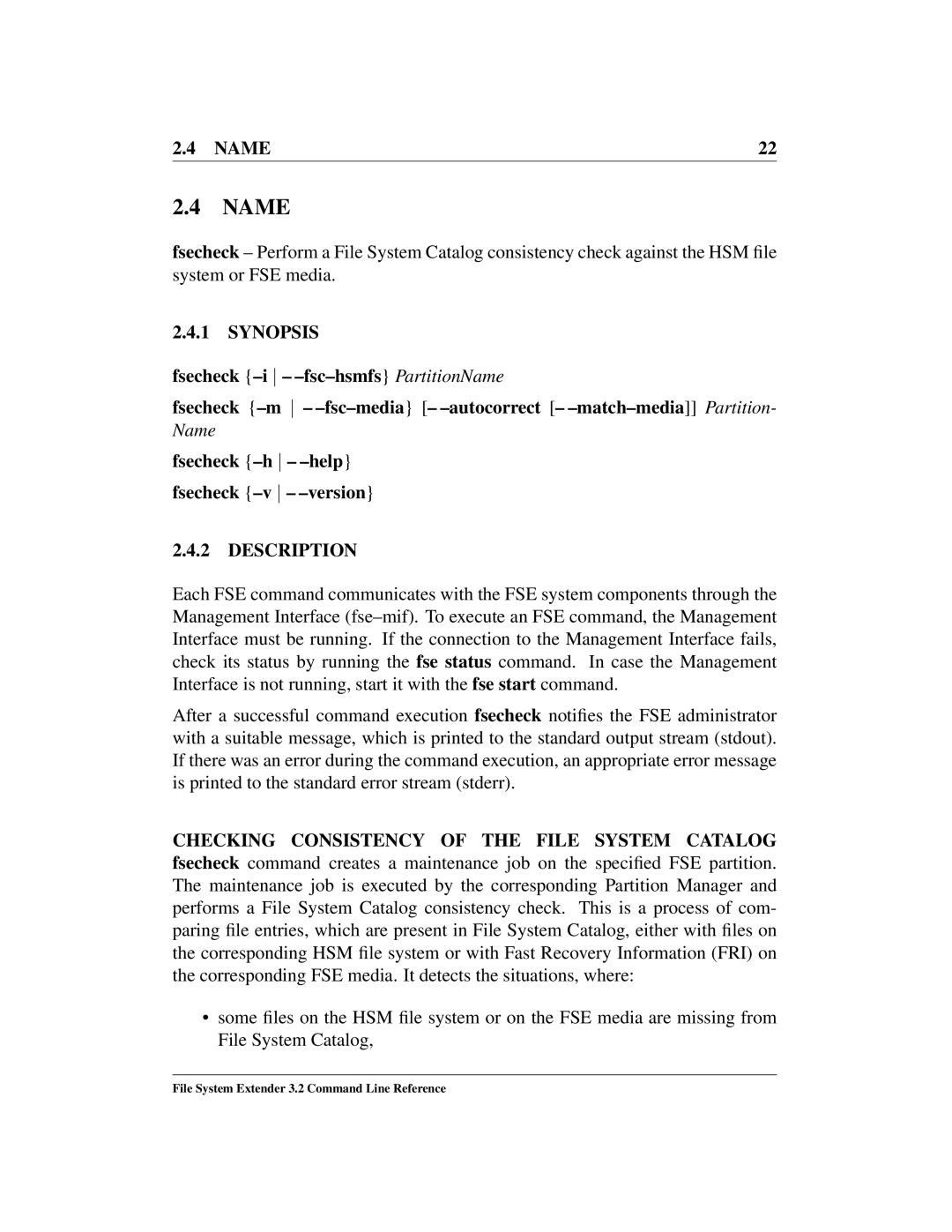 HP File System Extender (FSE) manual Checking Consistency of the File System Catalog 