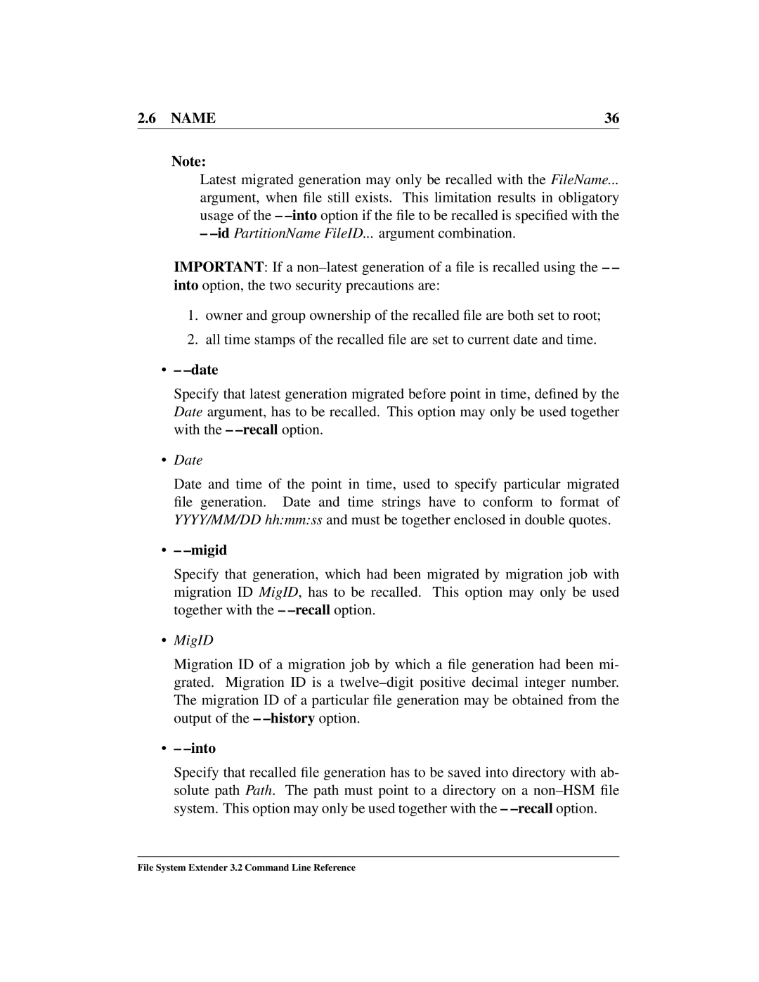 HP File System Extender (FSE) manual Date, Migid, Into 