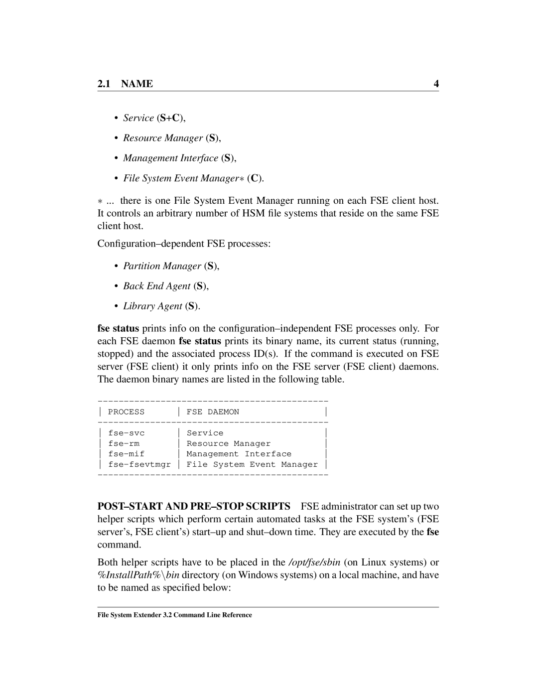 HP File System Extender (FSE) manual Partition Manager S Back End Agent S Library Agent S, Process FSE Daemon 