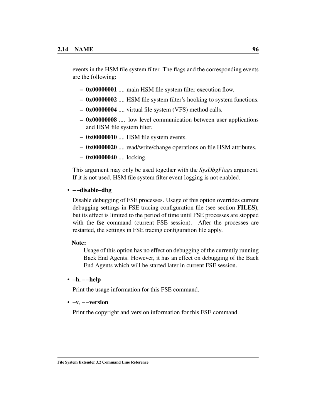HP File System Extender (FSE) manual Disable-dbg, Help 