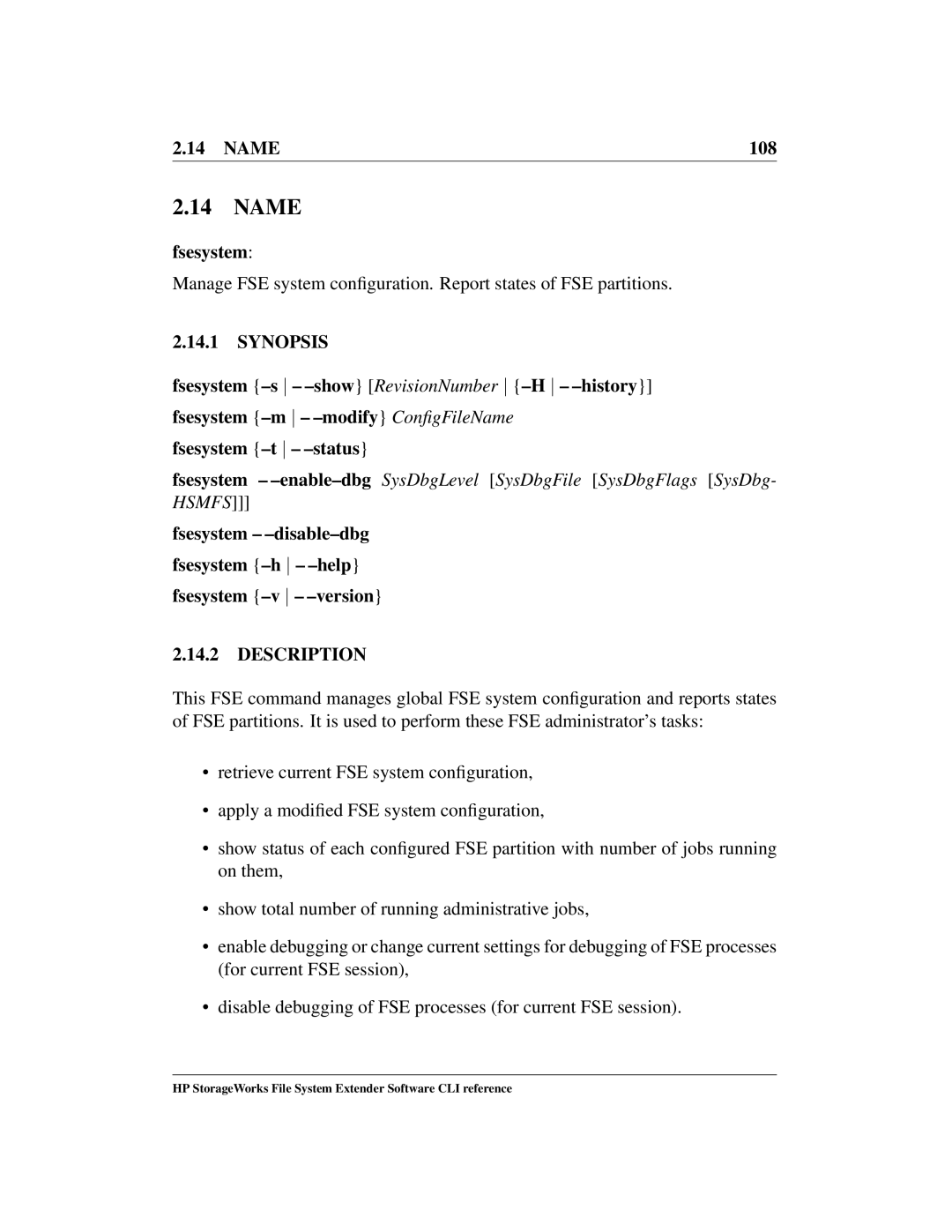 HP File System Extender (FSE) manual Name 108, Fsesystem 