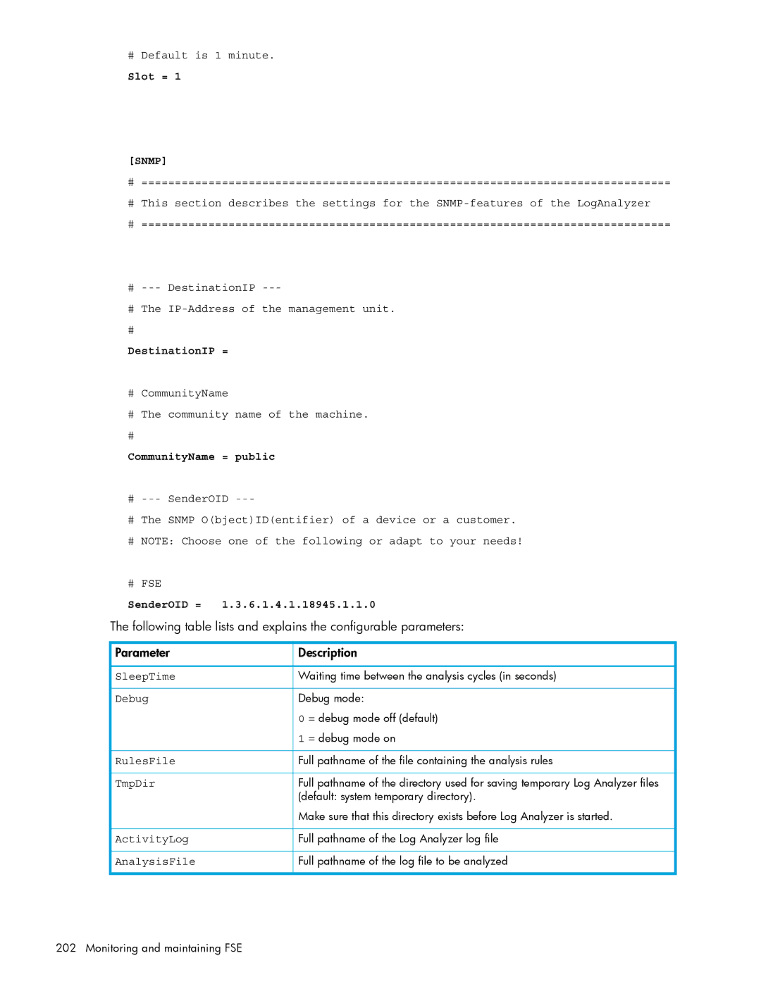 HP File System Extender (FSE) # Default is 1 minute, # CommunityName # The community name of the machine, SleepTime, Debug 