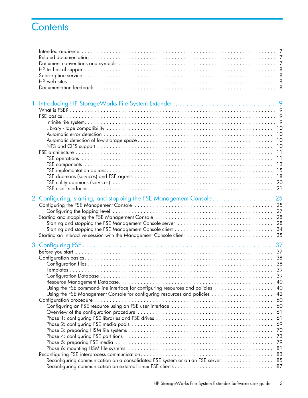 HP File System Extender (FSE) manual Contents 