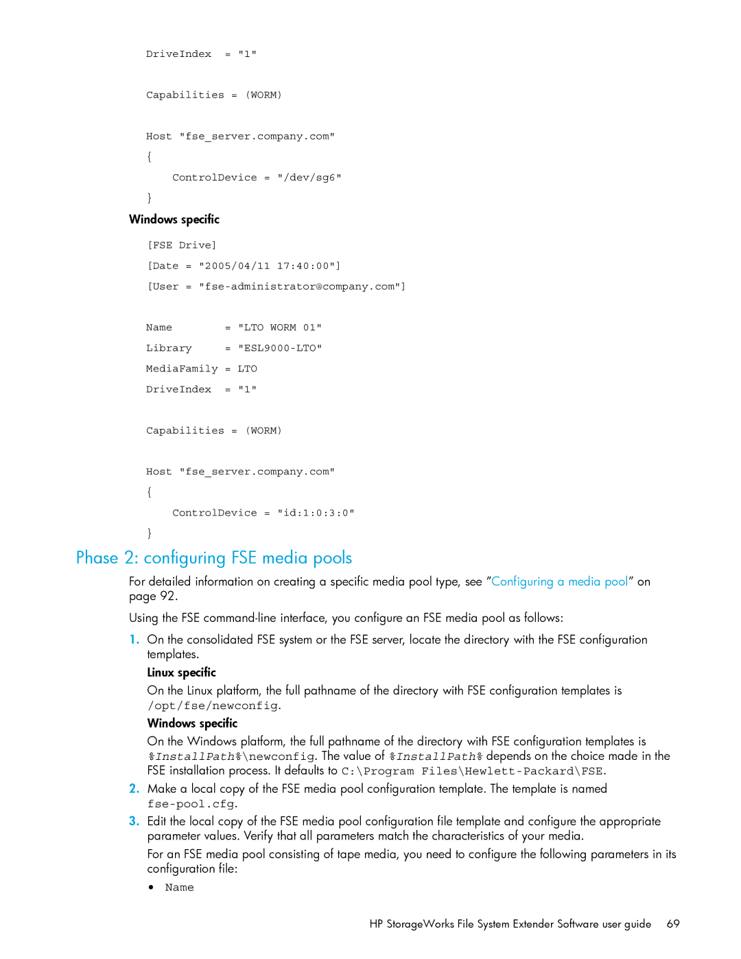 HP File System Extender (FSE) manual Phase 2 configuring FSE media pools, Name 