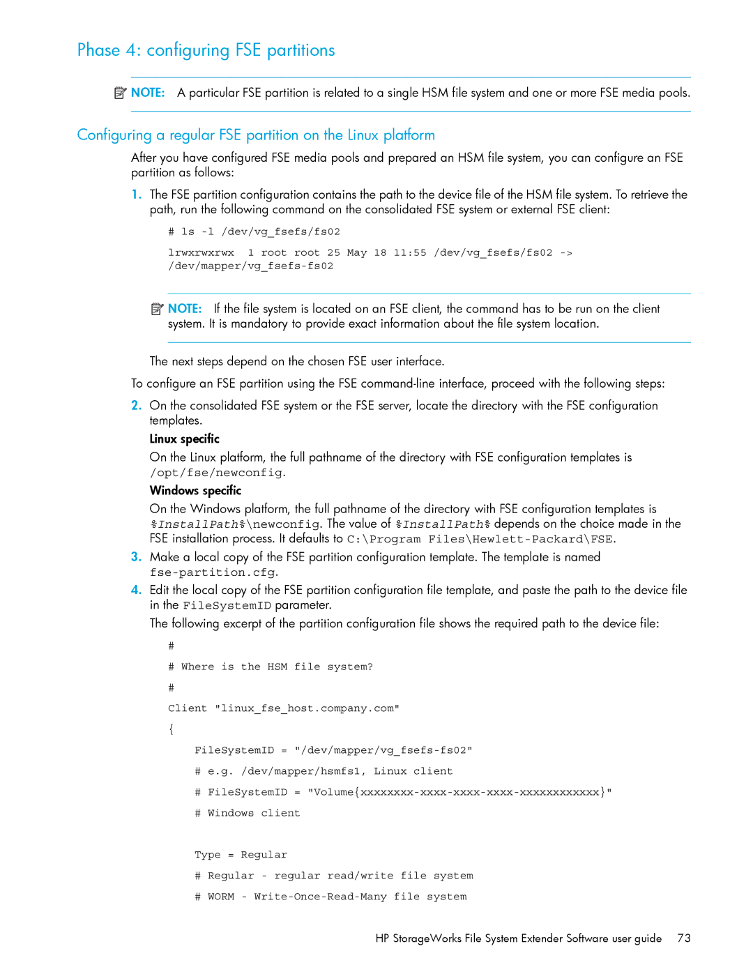 HP File System Extender (FSE) manual Phase 4 configuring FSE partitions 