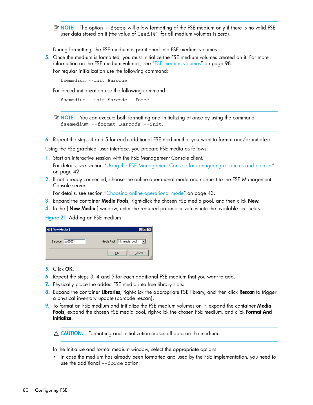 HP File System Extender (FSE) manual For forced initialization use the following command, Fsemedium --init Barcode 