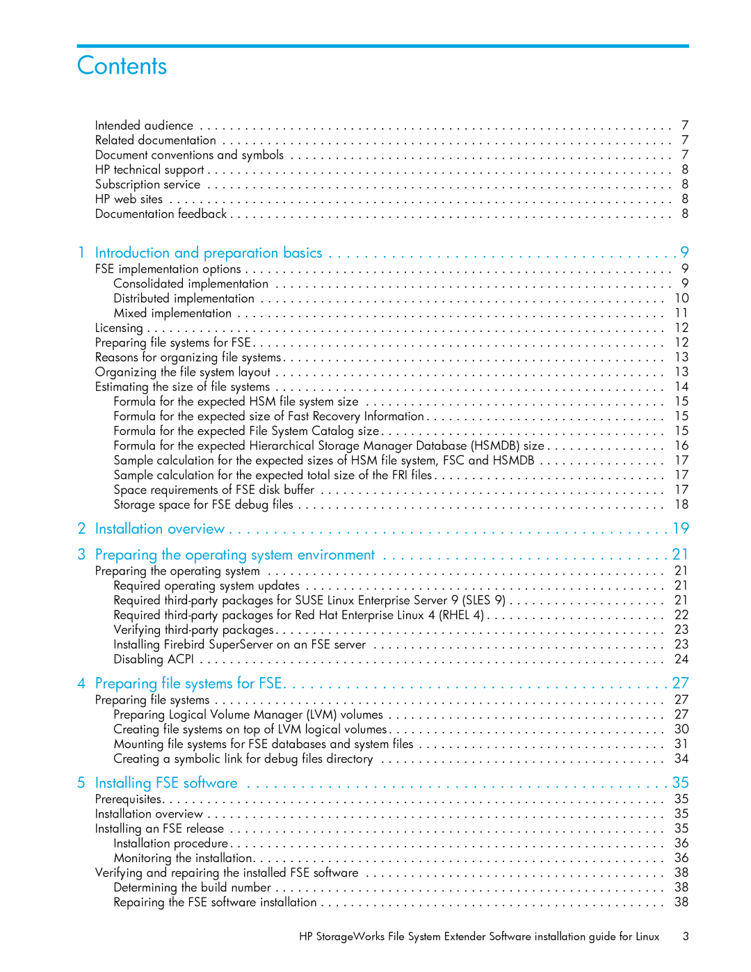 HP File System Extender (FSE) manual Contents 