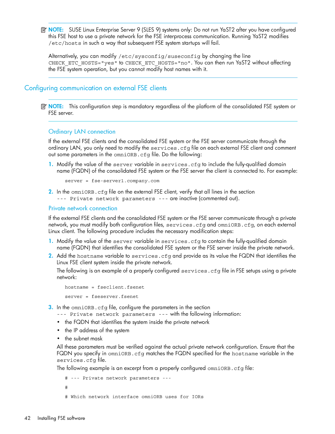 HP File System Extender (FSE) manual Configuring communication on external FSE clients, Server = fse-server1.company.com 