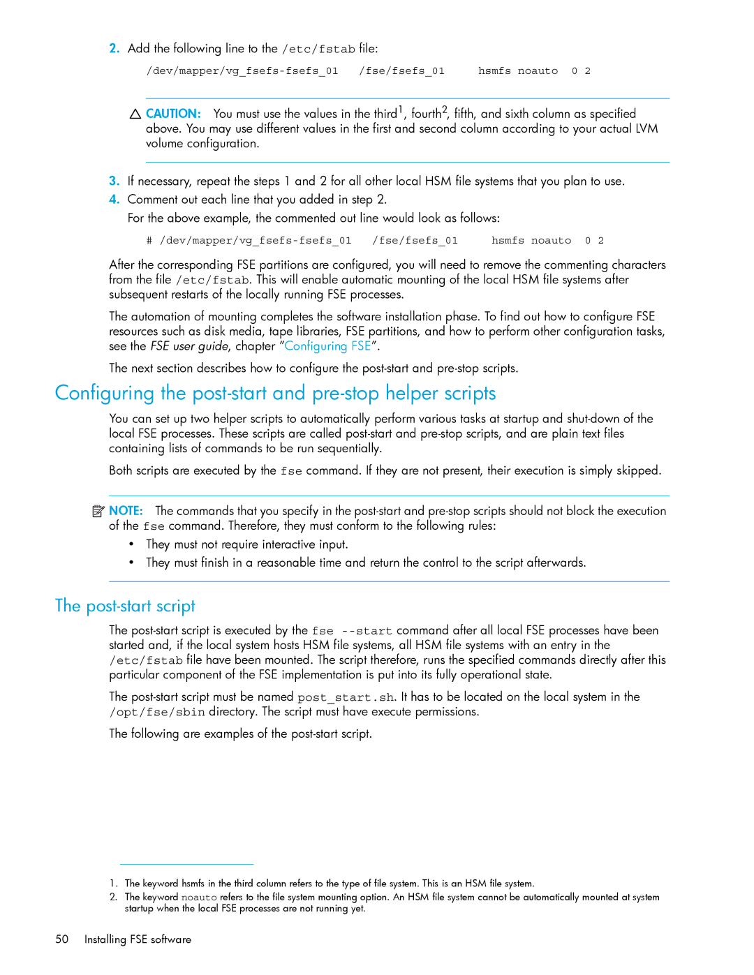 HP File System Extender (FSE) manual Configuring the post-start and pre-stop helper scripts, Post-start script 