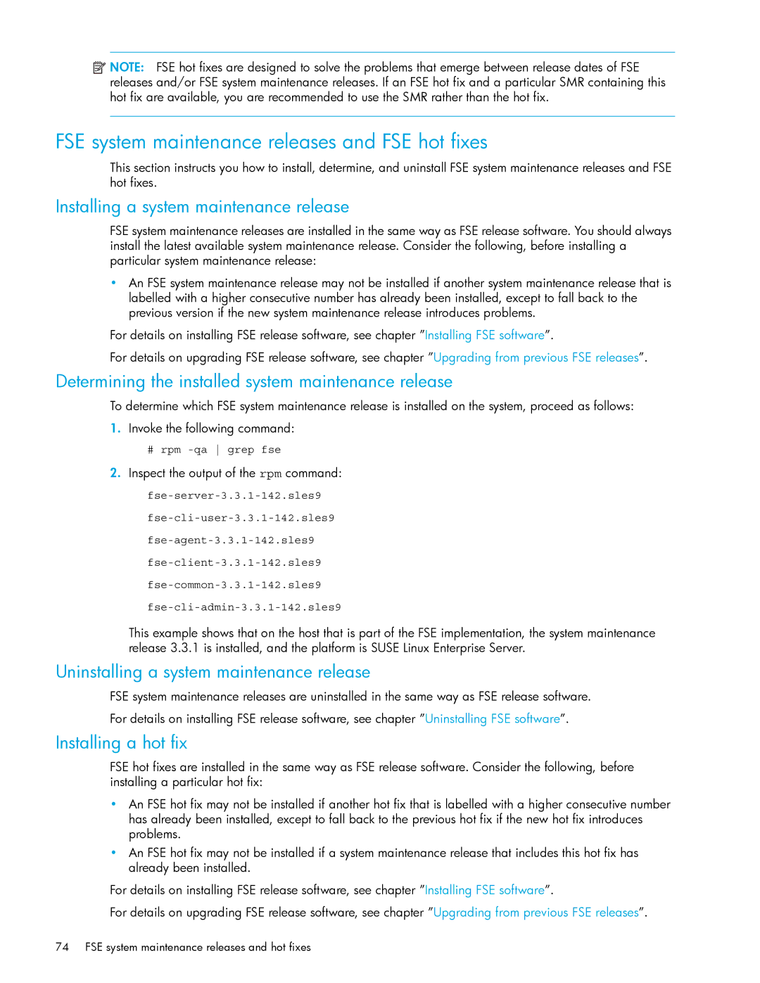 HP File System Extender (FSE) FSE system maintenance releases and FSE hot fixes, Installing a system maintenance release 