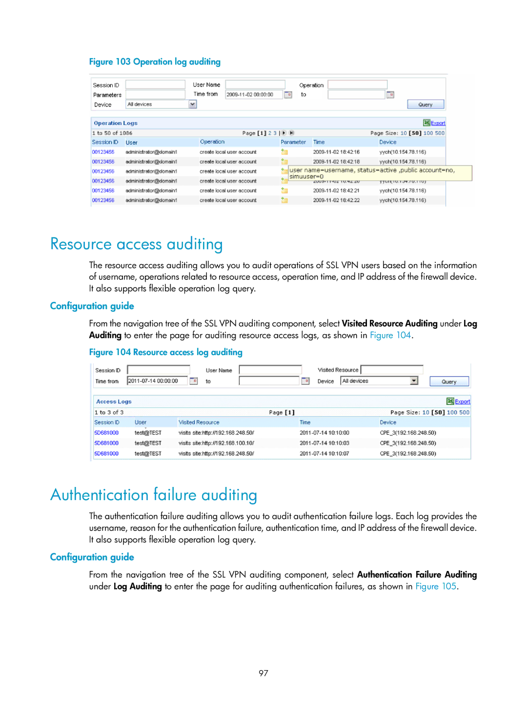 HP Firewall manual Resource access auditing, Authentication failure auditing 