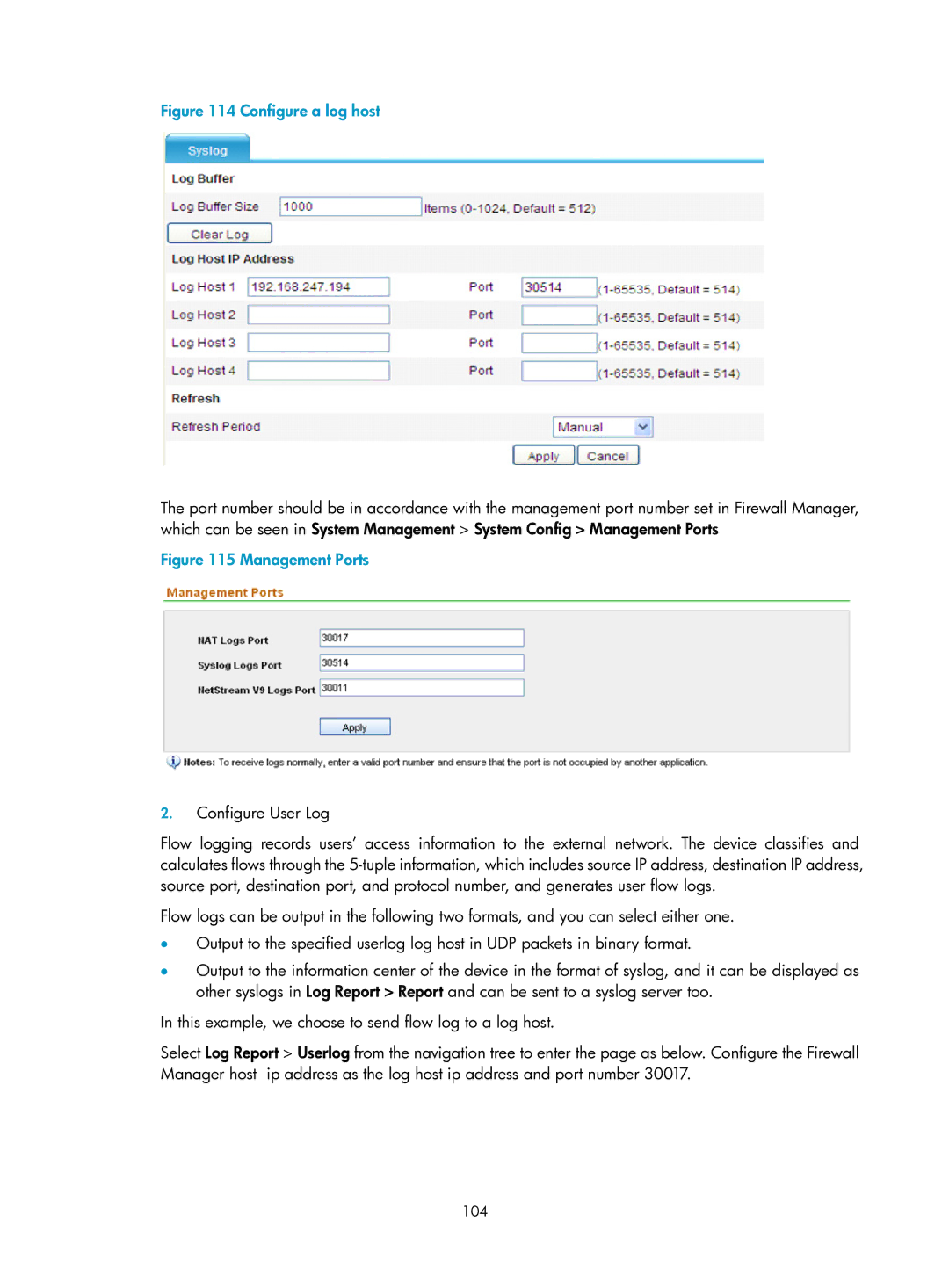 HP Firewall manual Configure a log host 