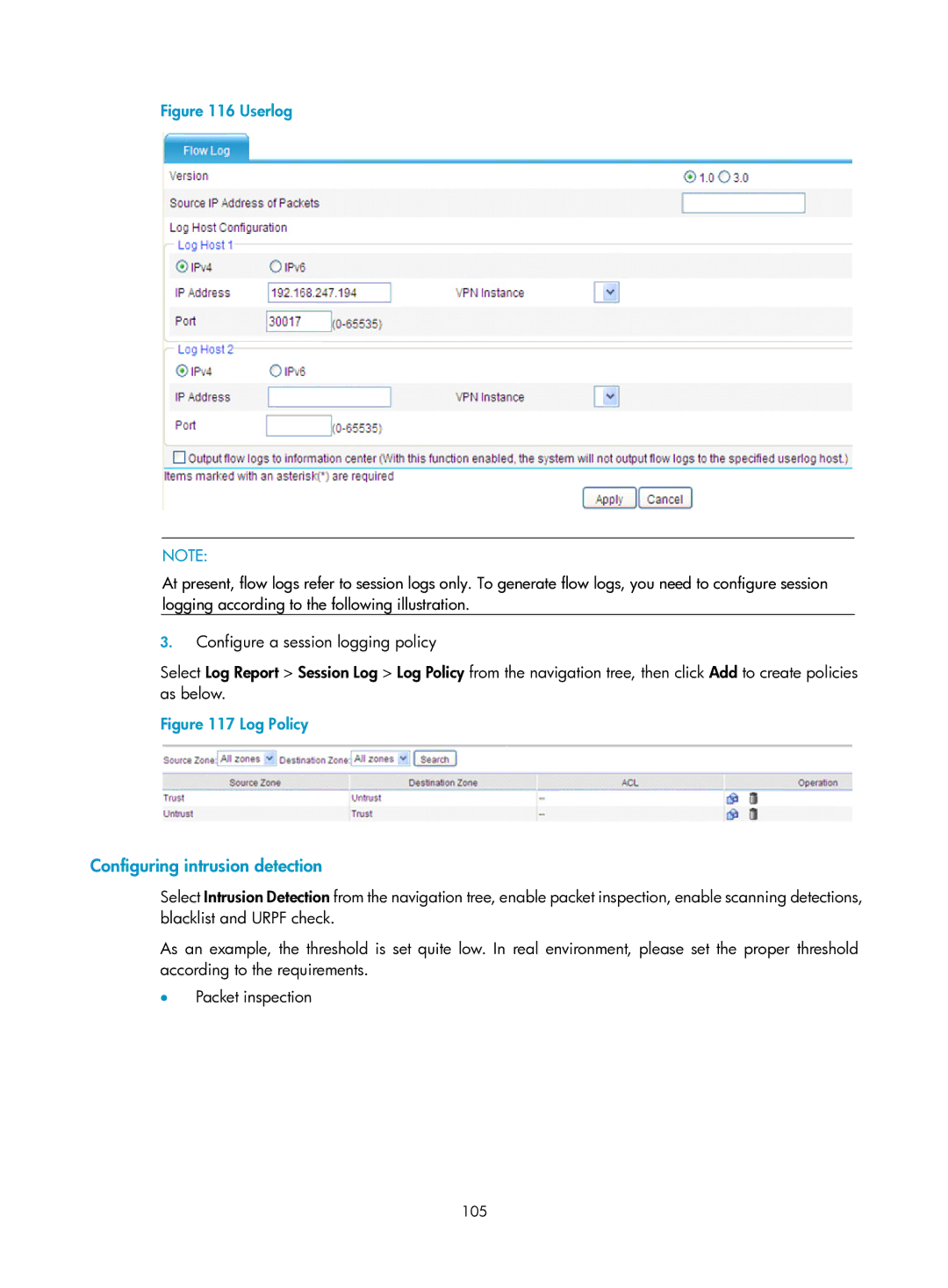 HP Firewall manual Configuring intrusion detection, Userlog 