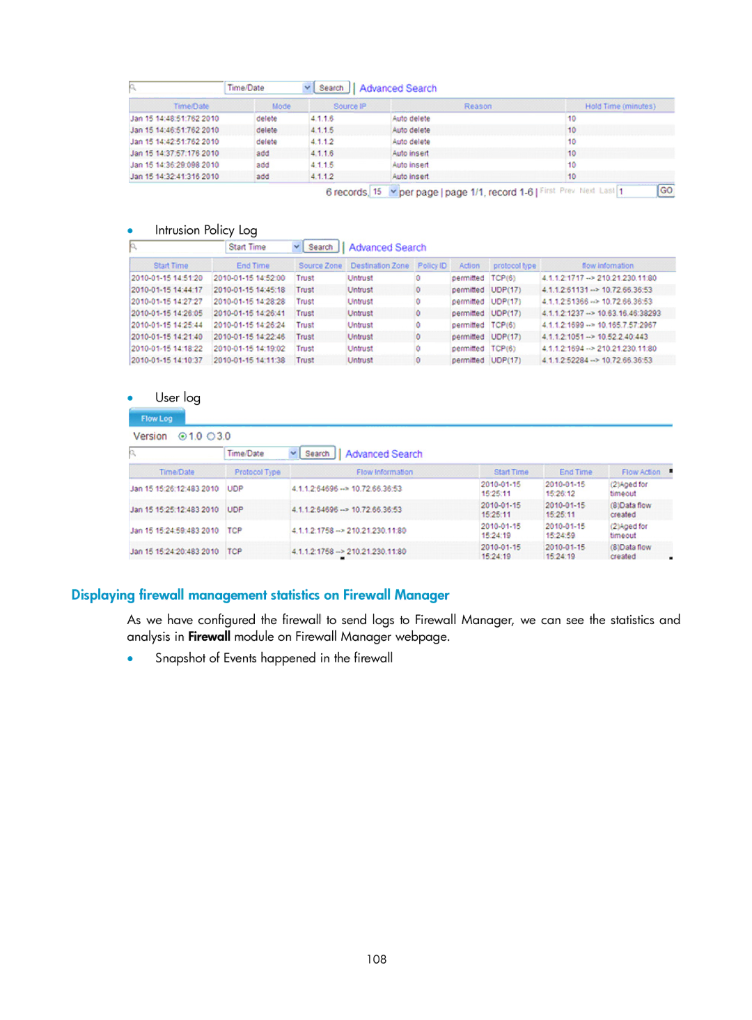 HP Firewall manual Intrusion Policy Log User log 