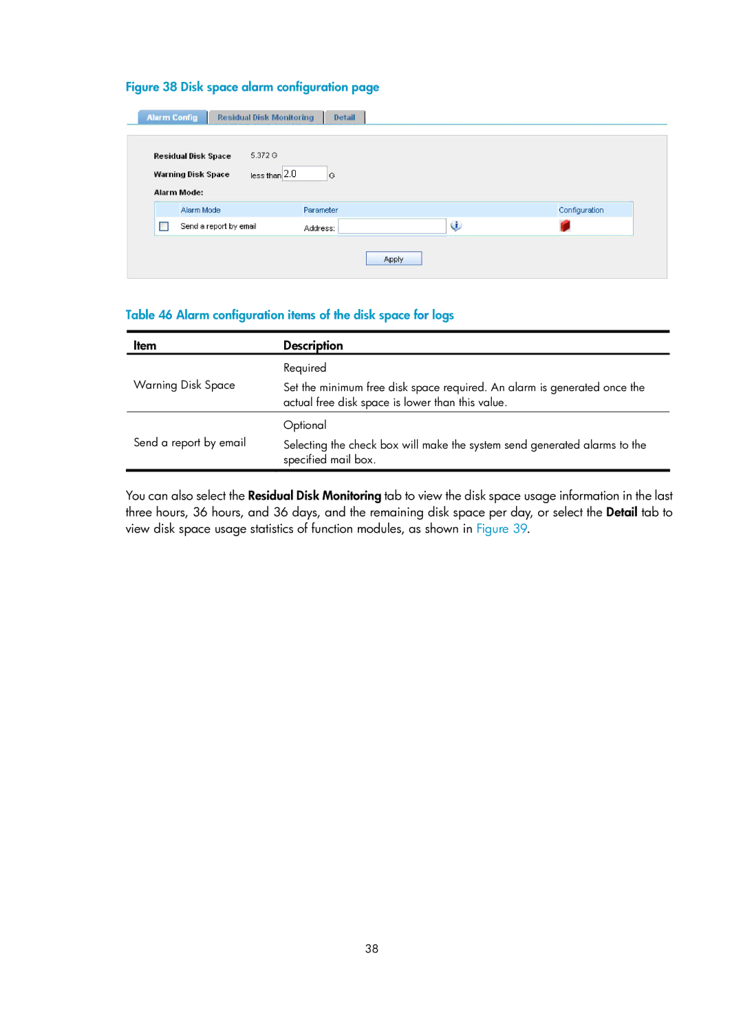 HP Firewall manual Actual free disk space is lower than this value 