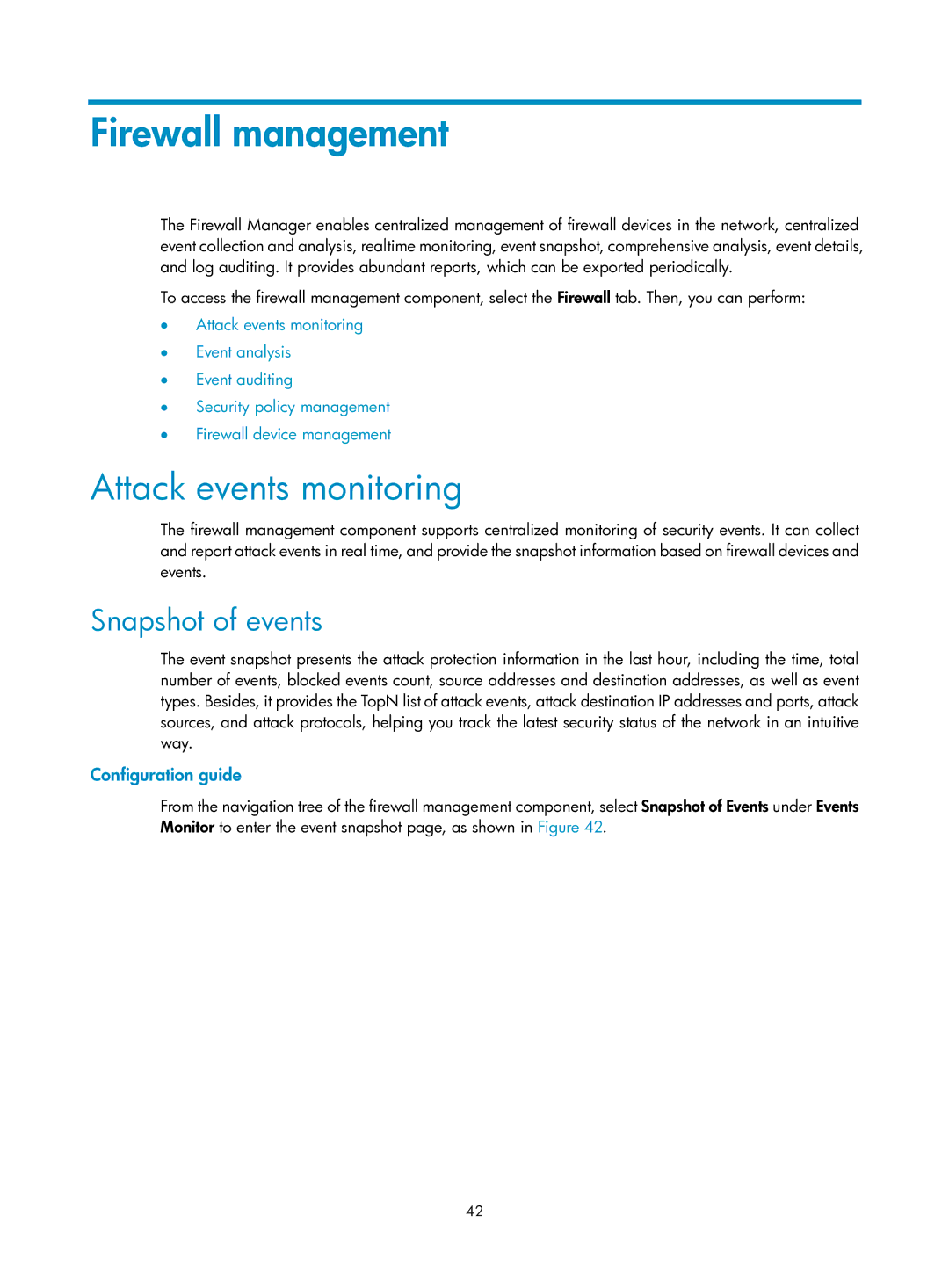 HP Firewall manual Attack events monitoring, Snapshot of events 