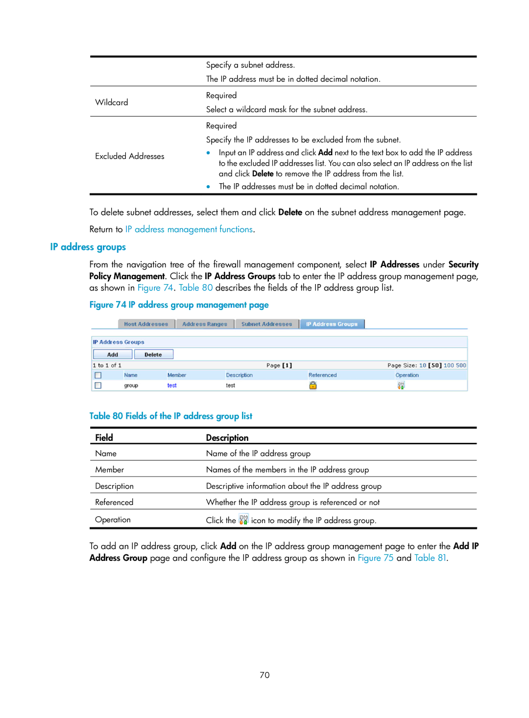 HP Firewall manual IP address groups 