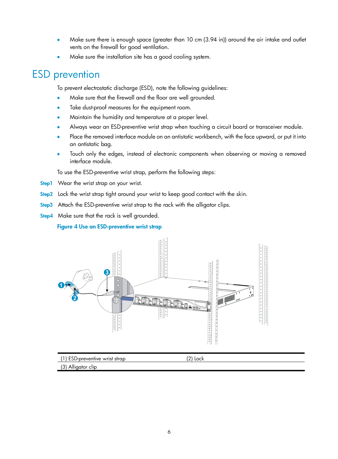 HP Firewall manual ESD prevention, Use an ESD-preventive wrist strap 