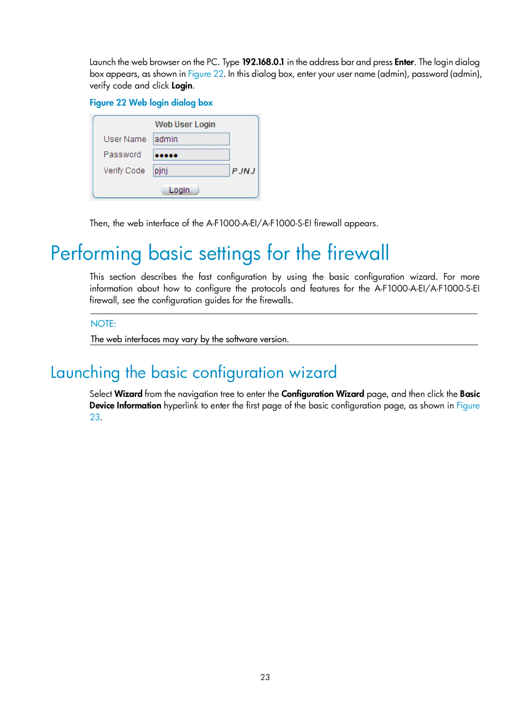 HP Firewall manual Performing basic settings for the firewall, Launching the basic configuration wizard 