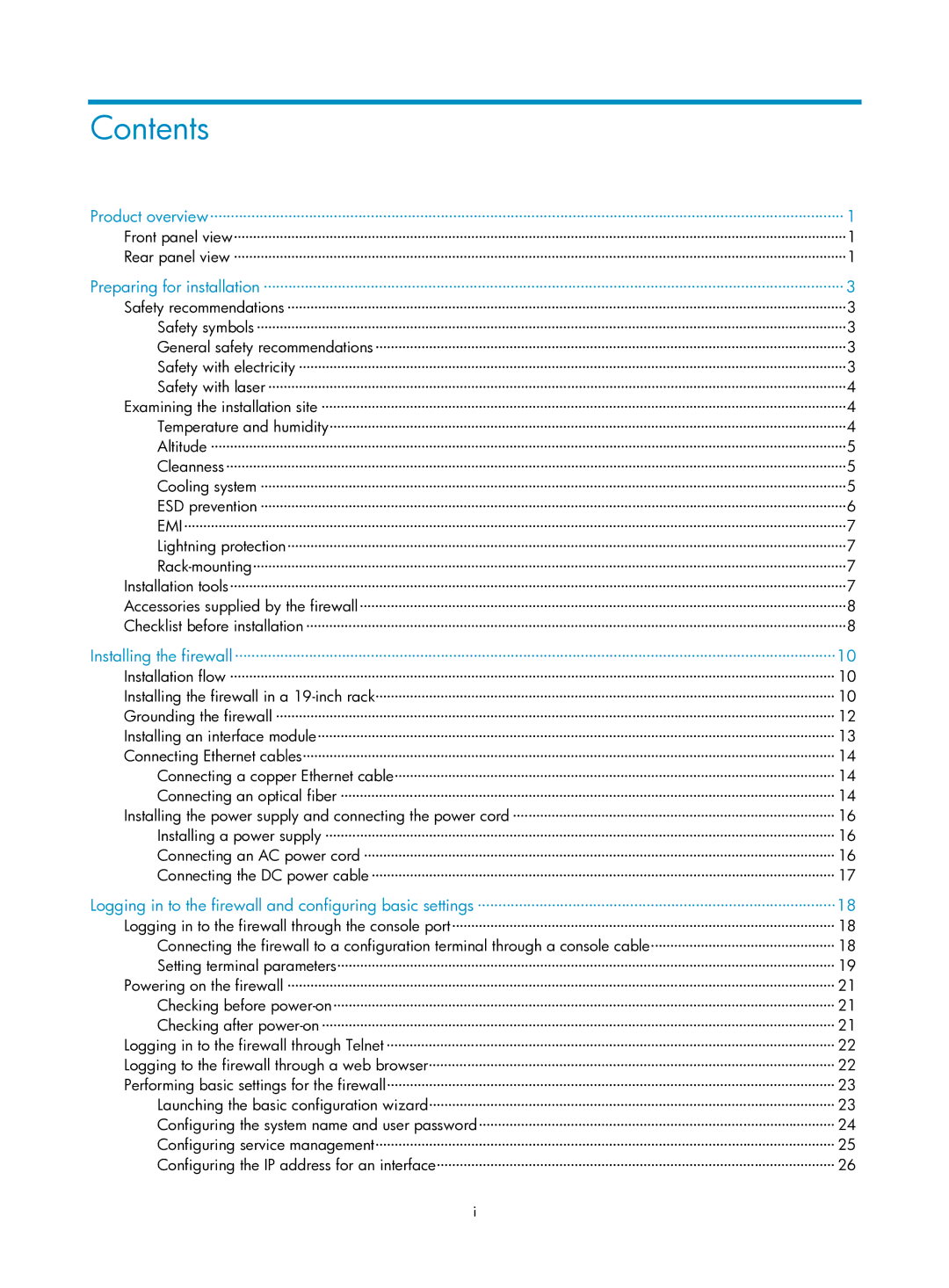 HP Firewall manual Contents 