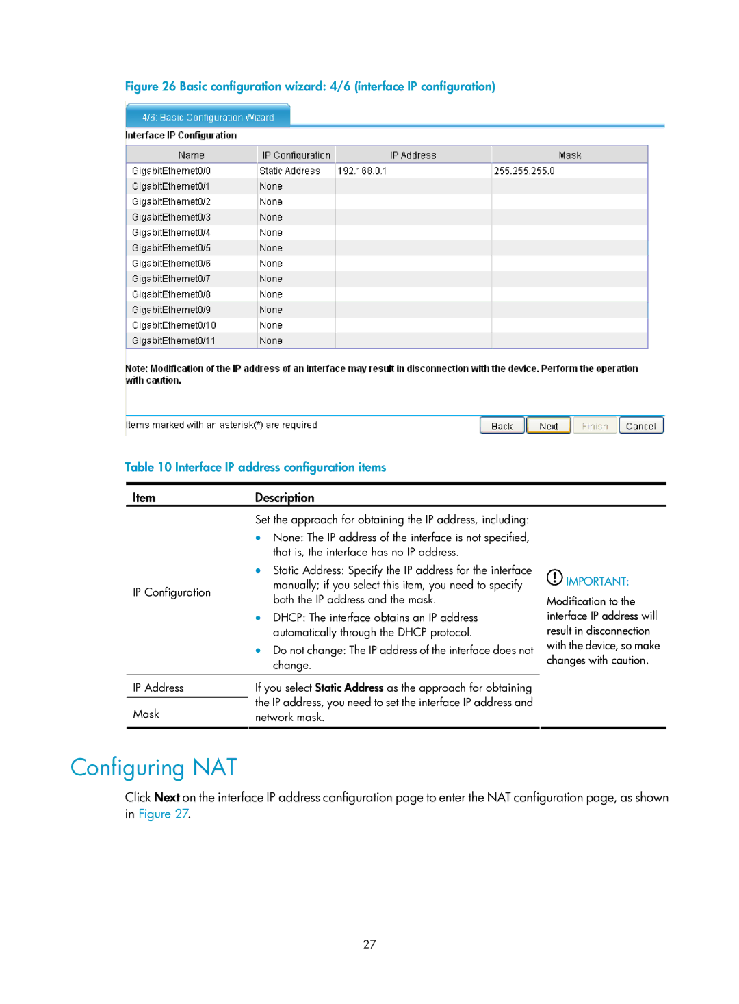 HP Firewall manual Configuring NAT, ItemDescription 