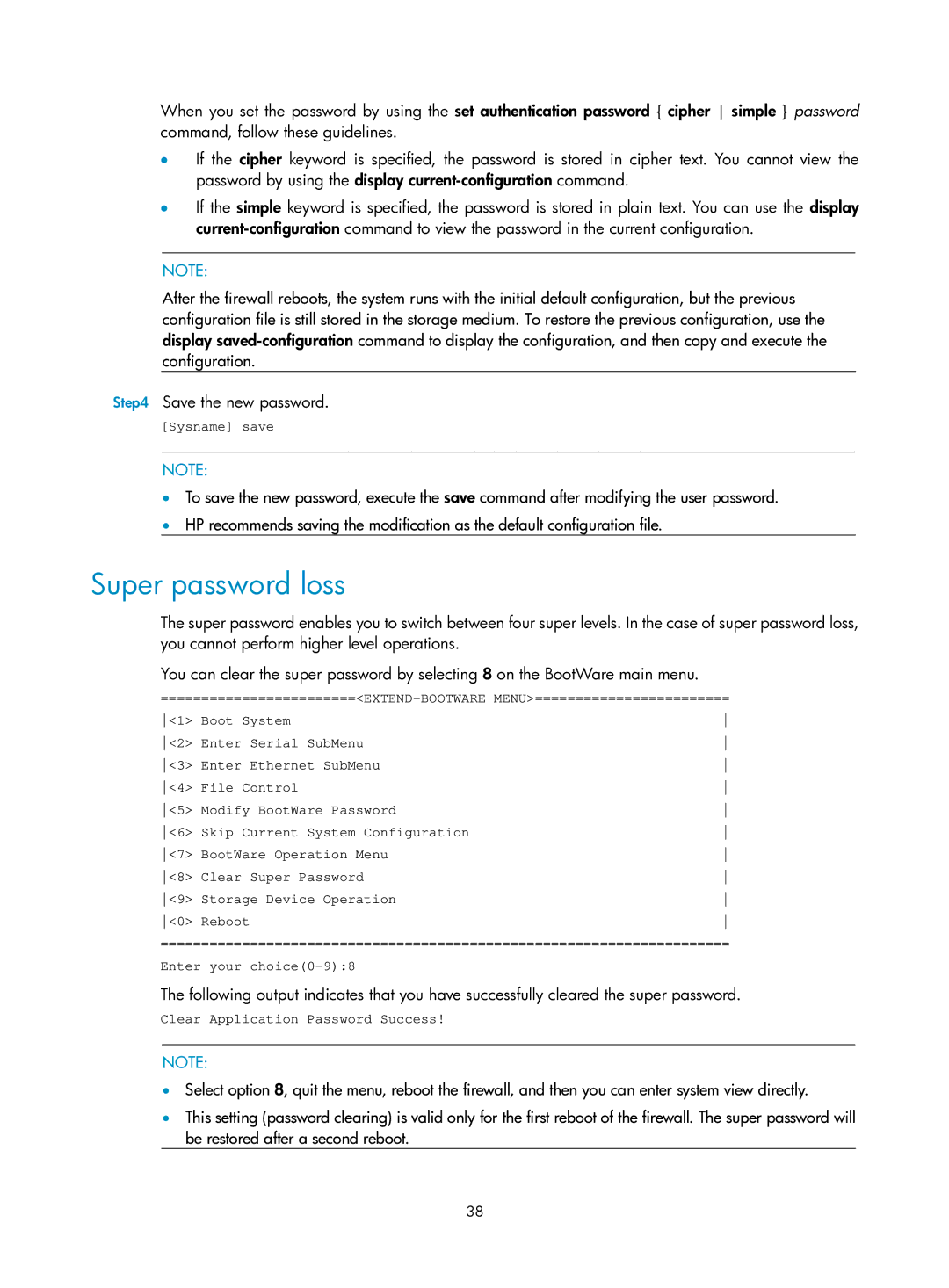 HP Firewall manual Super password loss 