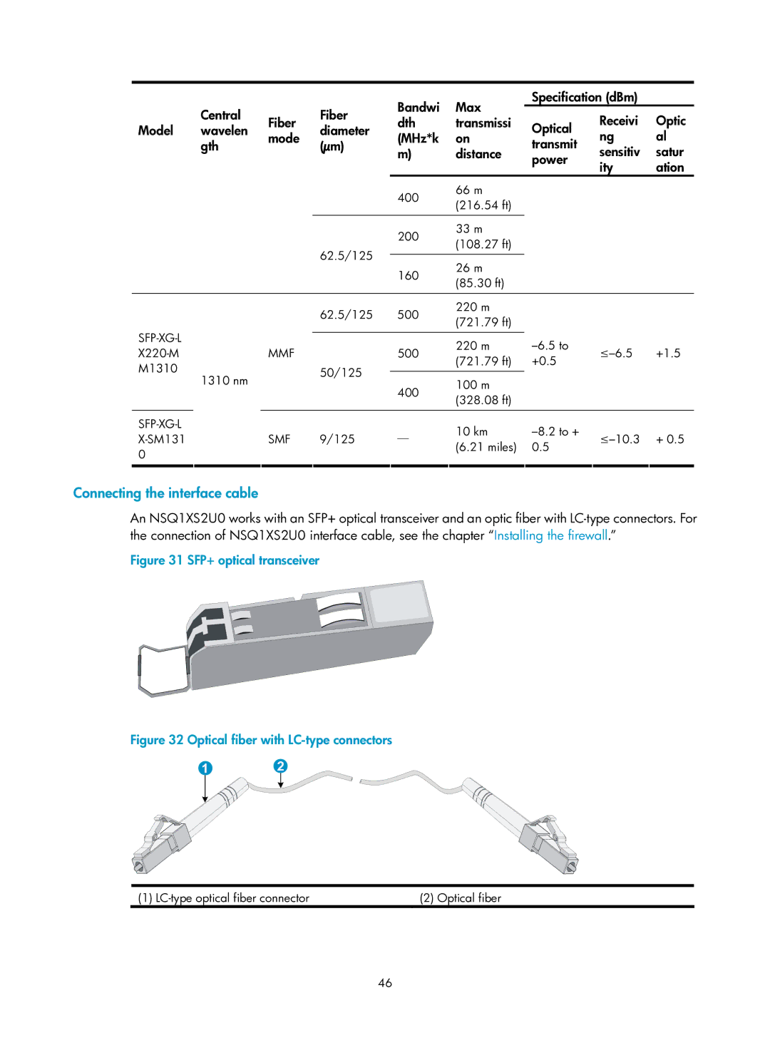 HP Firewall manual Connecting the interface cable 