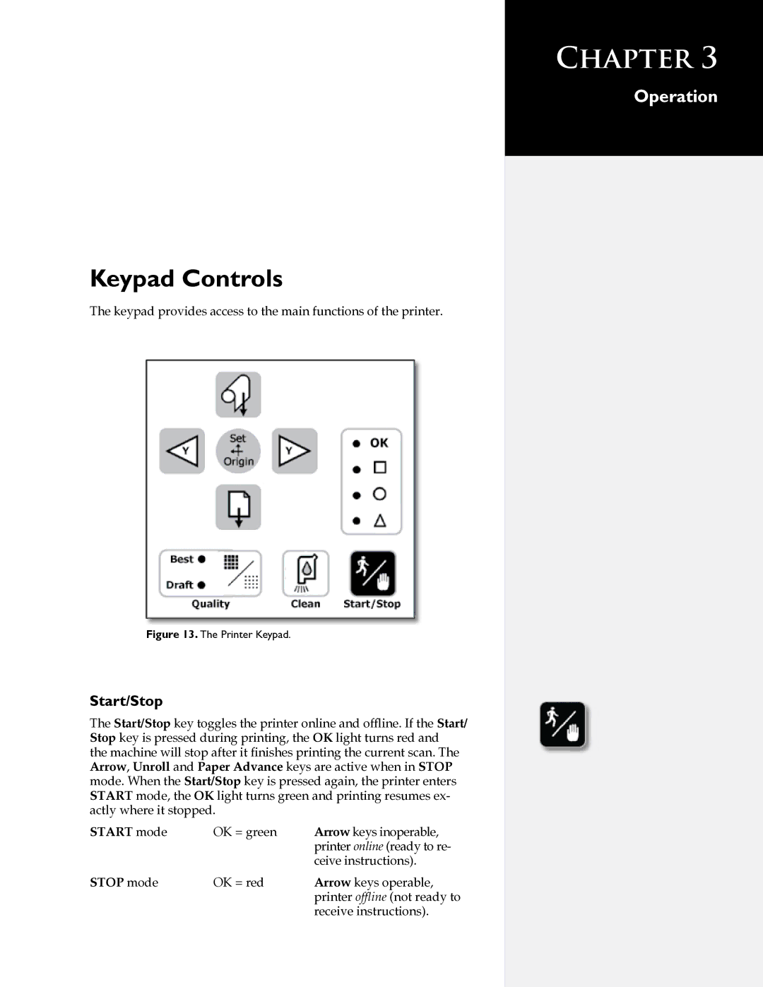 HP StudioJet, FlexJet E manual Keypad Controls, Start/Stop 