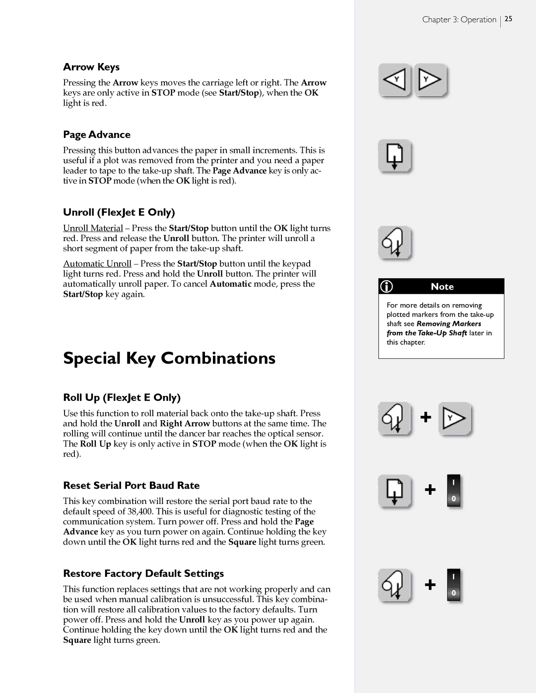 HP StudioJet, FlexJet E manual Special Key Combinations 