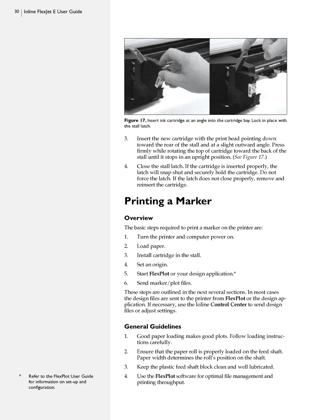 HP FlexJet E, StudioJet manual Printing a Marker, General Guidelines, Send marker/plot files 