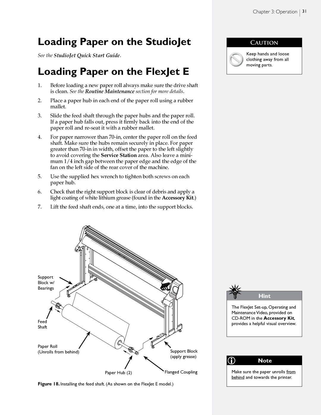 HP manual Loading Paper on the StudioJet, Loading Paper on the FlexJet E 