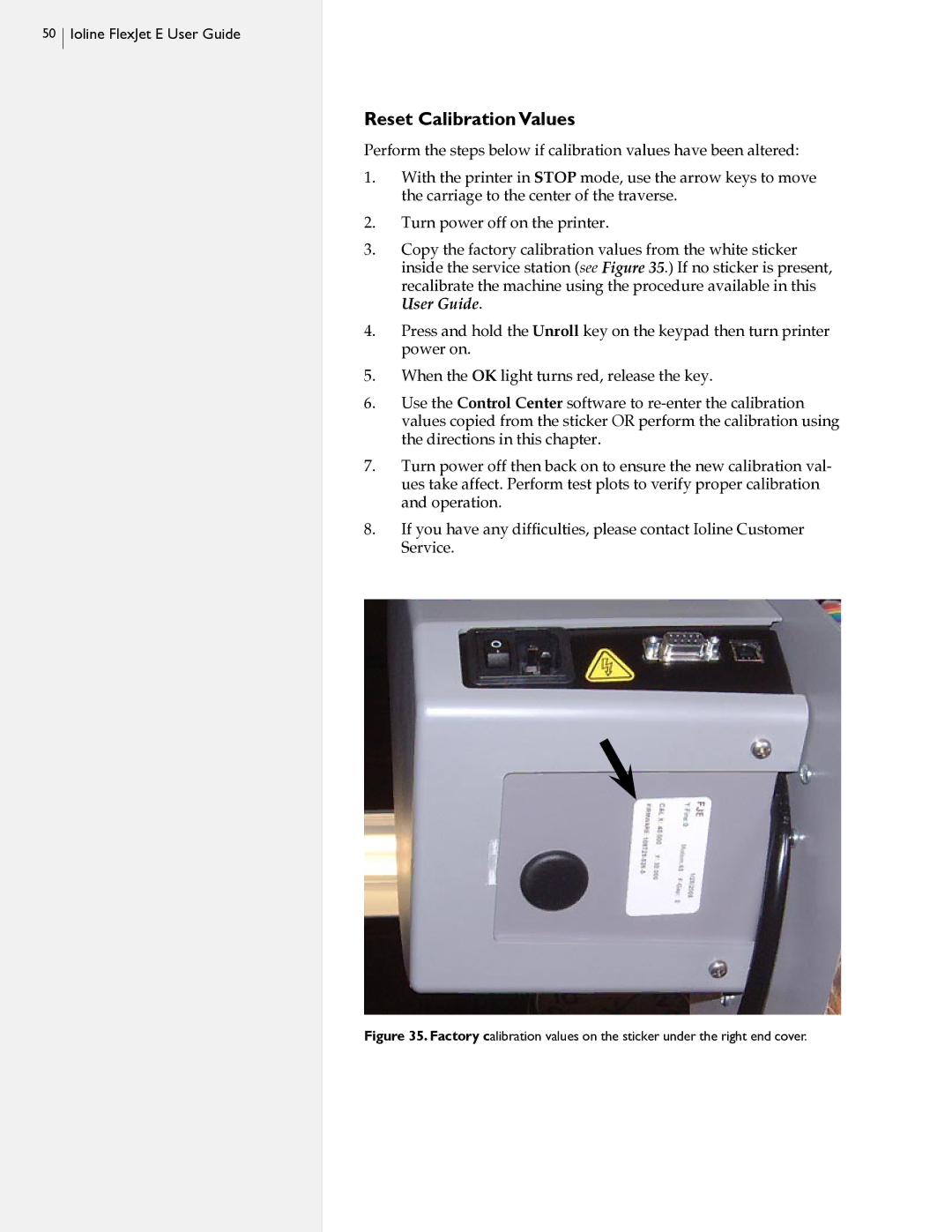 HP FlexJet E, StudioJet manual Reset Calibration Values 