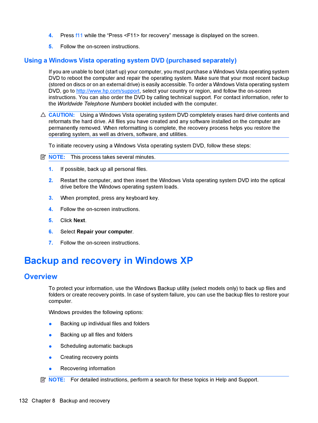 HP FN038UAABA, FN037UAABA manual Backup and recovery in Windows XP, Overview 