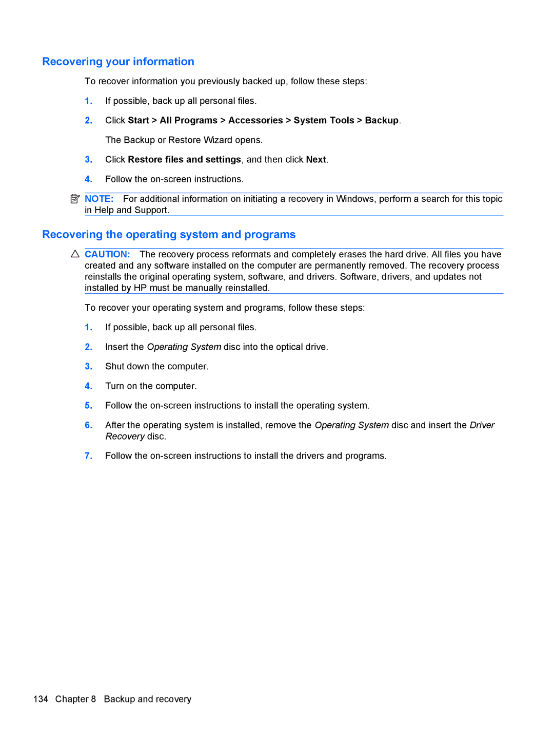 HP FN038UAABA, FN037UAABA manual Recovering your information 