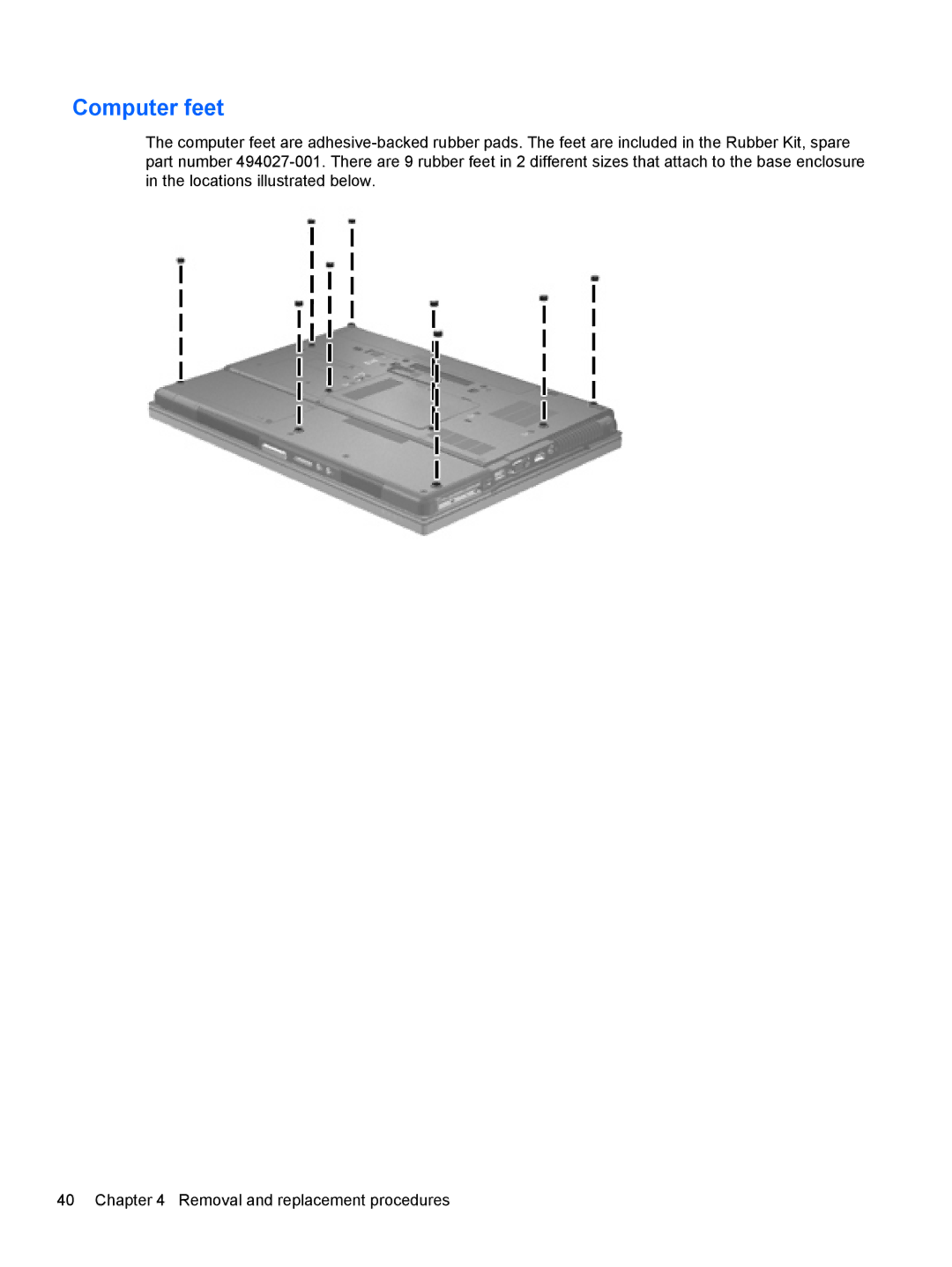 HP FN038UAABA, FN037UAABA manual Computer feet 